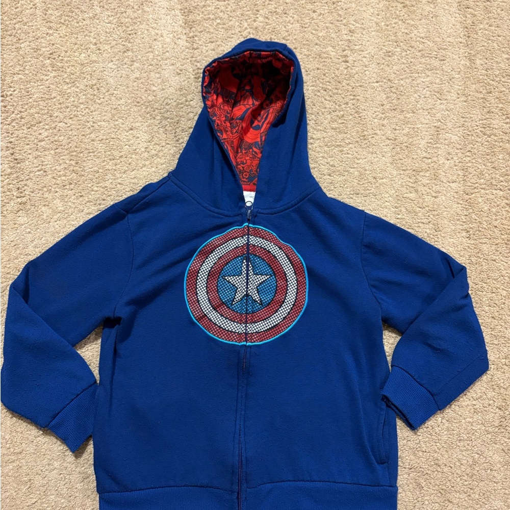 Youth 7/8 Marvel Captain America Graphic full zip Hoodie, lightweight, blue red